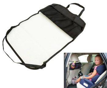 Car seat back organizer and protector, transparent + black