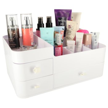 Large Makeup Organizer with Drawers for Cosmetics and Jewelry, White