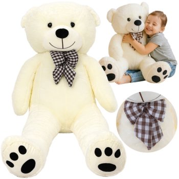 Kruzzel Large Teddy Bear 100 cm, Soft Plush Cuddly Toy with Bow, Cream