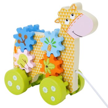 Onshine Wooden Pull Along Cow Toy with Spinning Gears