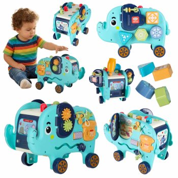 Montessori Elephant Shape Sorter Toy with Pounding Bench and Hammer 26 cm