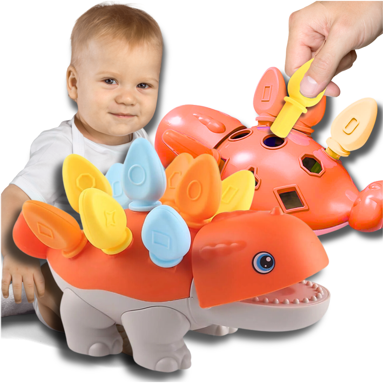 Montessori Dinosaur Shape Sorter Toy for Toddlers, Orange