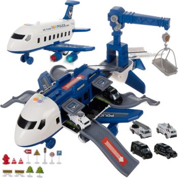Transforming Police Airplane Toy with Fold-Out Parking Garage 26680