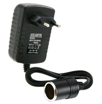 230V to 12V Power Adapter with Car Lighter Socket, 2A 24W, black
