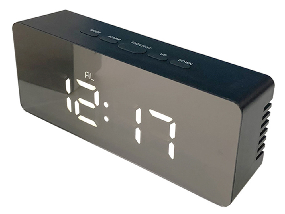 Multifunctional LED alarm clock with thermometer, mirror and date display, black (1)