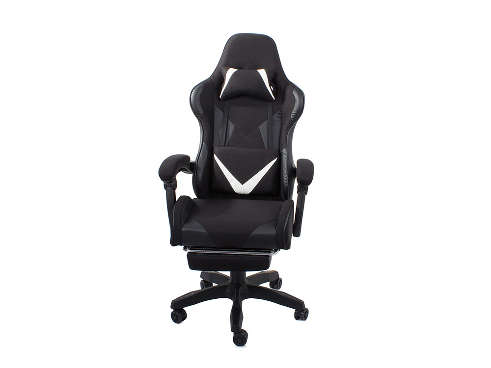 Ergonomic Swivel Gaming Chair with Retractable Footrest, Black (1)