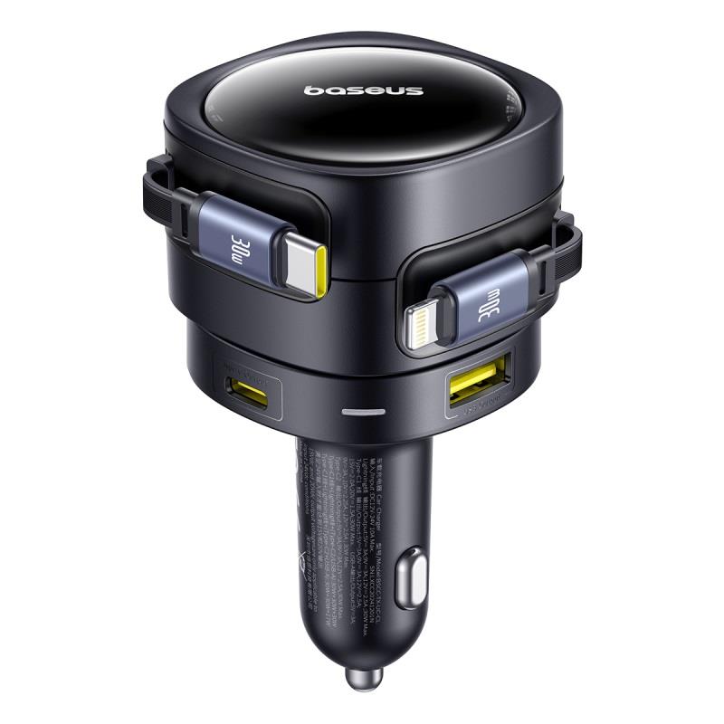 Baseus Enjoyment Max 90W Car Charger 2x USB-C + USB-C and Lightning Cable - Black (0)