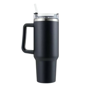 Spill-Proof Insulated Tumbler with Straw 34 oz, Stainless Steel Travel Mug, Black