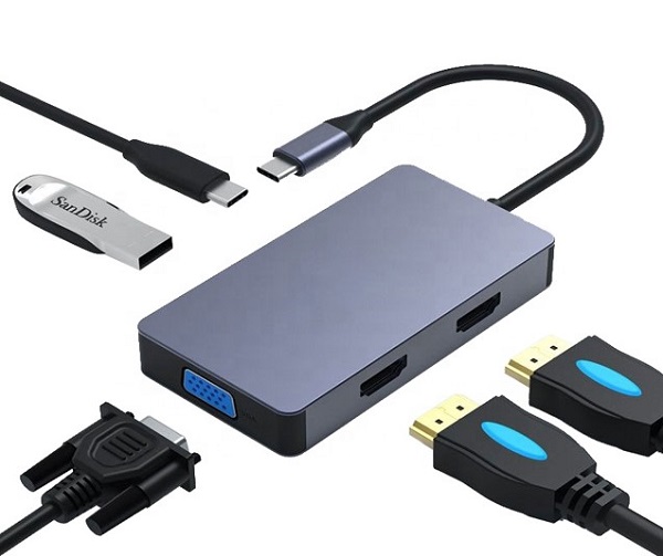 Adapter USB Type-C - 2x HDMI, 1x VGA, 1x USB Type-A, 1x USB Type-C PD60W (0)