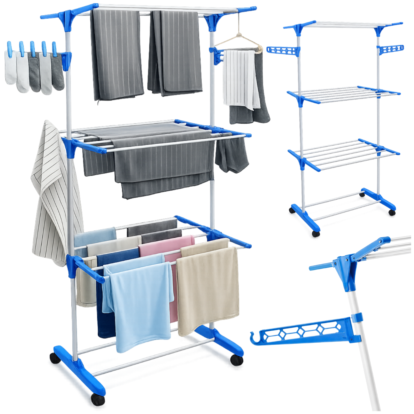 Large Vertical Foldable Clothes Drying Rack with Wheels