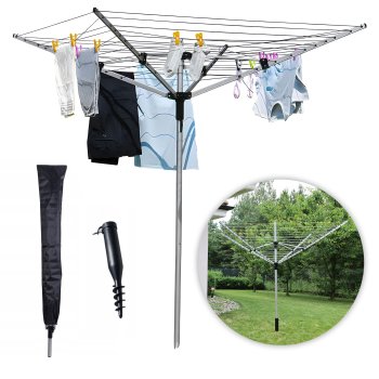 ModernHome Rotary Garden Clothesline 60 m – Aluminum, Ground Screw & Cover