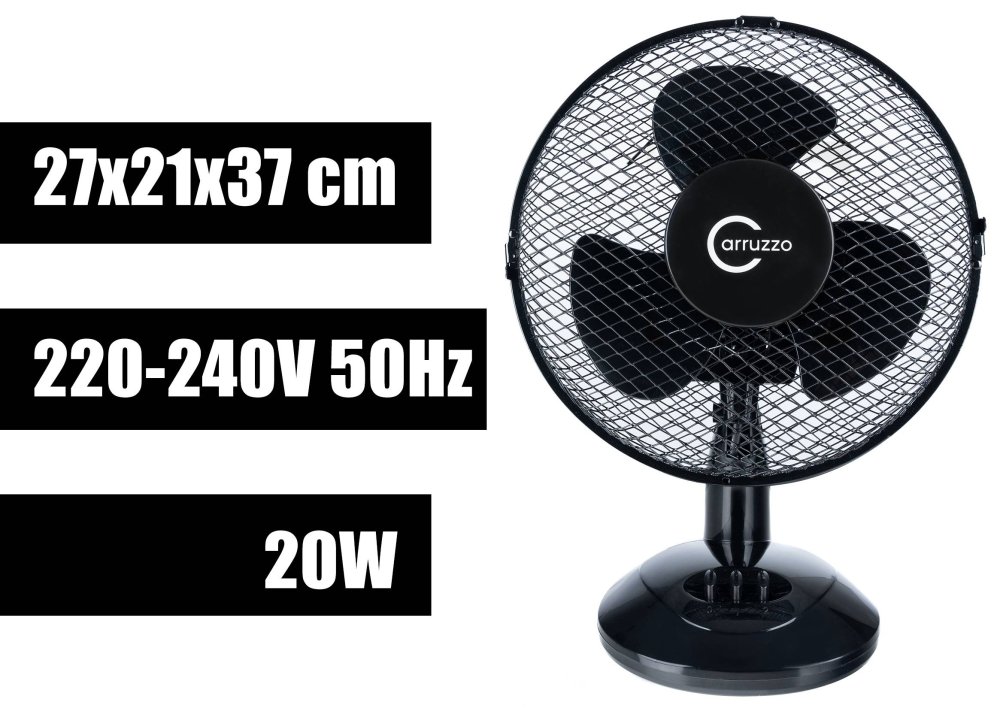 Carruzzo Compact Desktop Fan - 20W, Black (2)