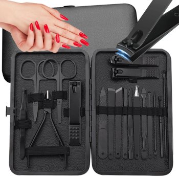 18-Piece Manicure and Pedicure Nail Care Set with Travel Case, Black
