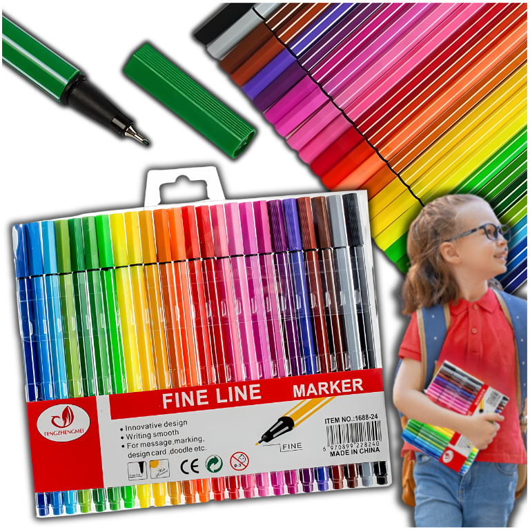 Nicekids Coloured Fineliner Pen Set, 24 Assorted Colours