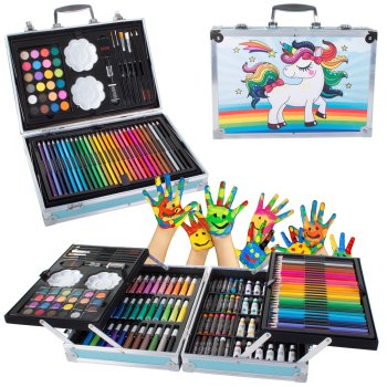 Art set for kids in carry case, 145 pieces, blue