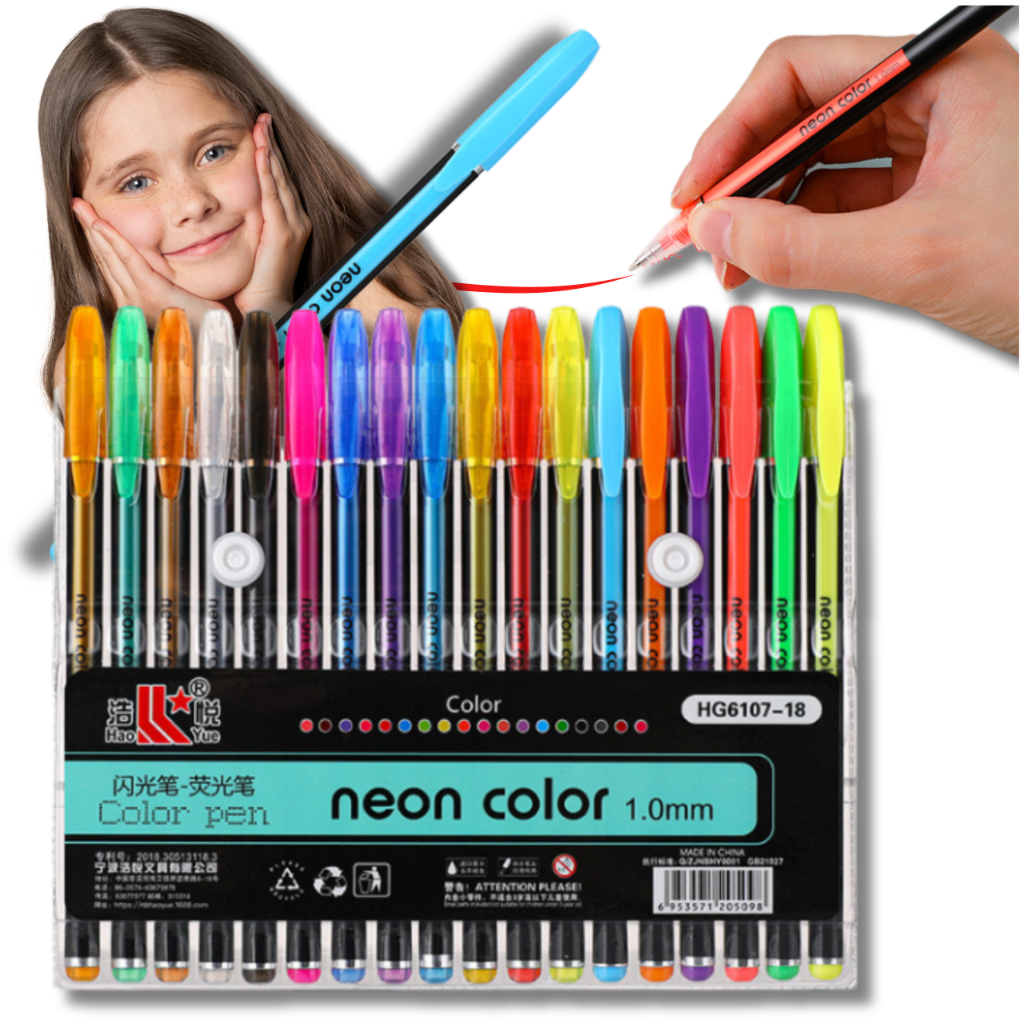Neon Gel Thinner Pens, 18 Colors